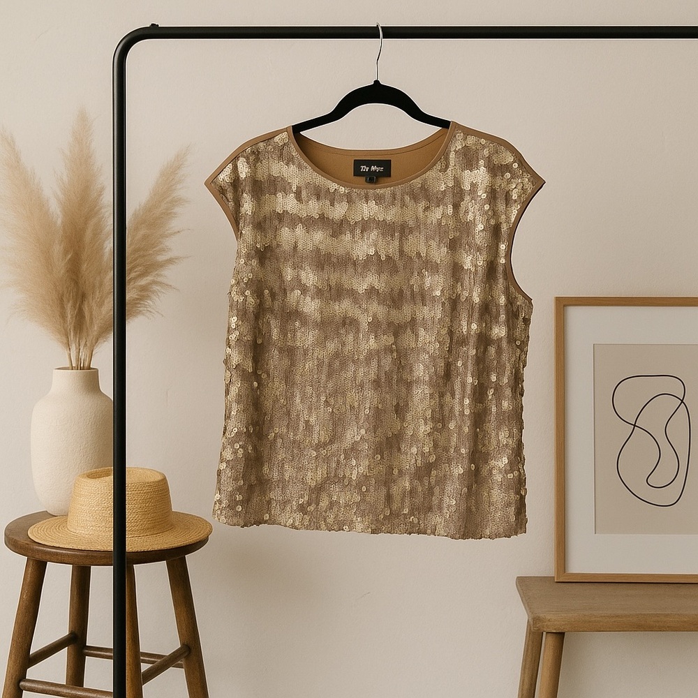 Gold Sequin Blouse with Cap Sleeves